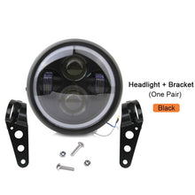 Load image into Gallery viewer, Retro 6.5 LED Motorcycle Headlight DRL Moto Headlamp Bracket Angel Ring Hi&amp;Lo Beam Bulb for Harley Sportster Cafe Racer Bobber
