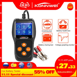 KONNWEI KW600 12V Car Battery Tester 100 to 2000CCA 12 Volt Battery tools for the car Quick Cranking Charging Diagnostic